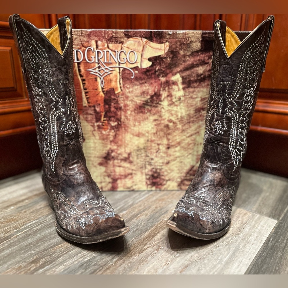 Old Gringo Eagle Crystal Swarovski Brown Cowboy Boots Size 7.5 Wedding Bling